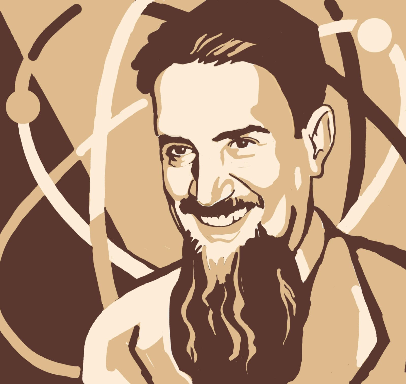 Эскиз портрета Курчатова в технике сграффито